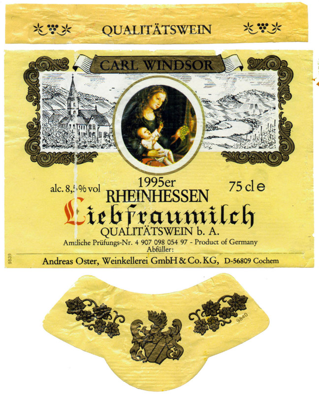Этикетка на вино Ренессанс Лейбфраумильх Германия